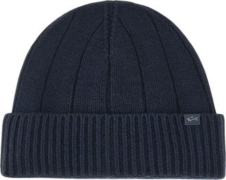 Paul & Shark Navy Blue Ribbed Cashmere-Blend Beanie Hat