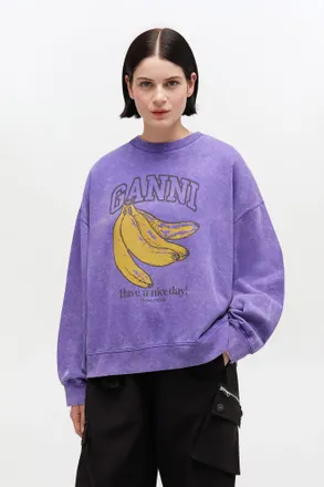 Ganni Purple Vintage Wash Sweatshirt - Size XXS Organic Cotton