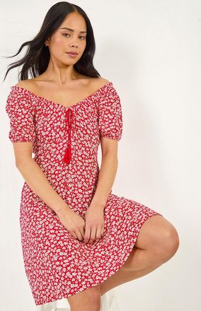 Roman Floral Tassel Tie Dress