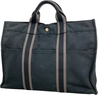 Herm&egrave;s Black Canvas Tote Bag (Pre-Owned)