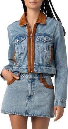 Blank NYC Faux Suede Trim Denim Trucker Jacket in Rodeo Drive at Nordstrom, Size X-Small
