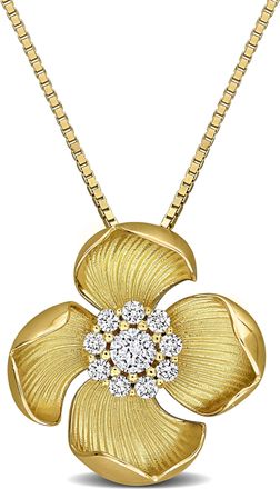Mimi & Max Created Forever 3/5ct TW Lab-Grown Diamond Flower Necklace Yellow Plated Sterling Silver