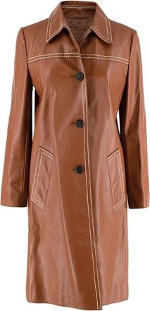 Prada Tan Topstich Leather Coat Size XS