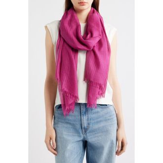 Nordstrom Striped Silk & Cashmere Scarf in Pink Plumier at Nordstrom