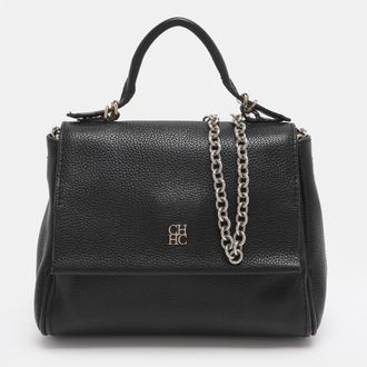 Carolina Herrera Minuetto Small Black Leather Top Handle Bag