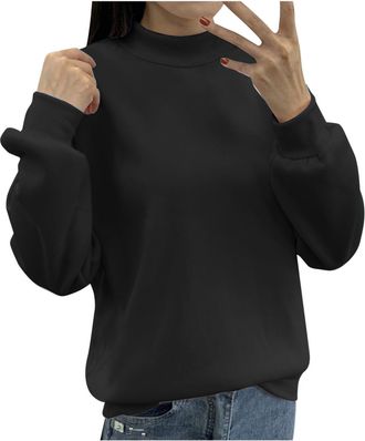 Generic Cute Sweatshirts Womens Oversized Pullover Sweatshirt with Pockets Stylish Slim Fit Turtleneck Long Sleeve Fall Tops 2025 Black,XL