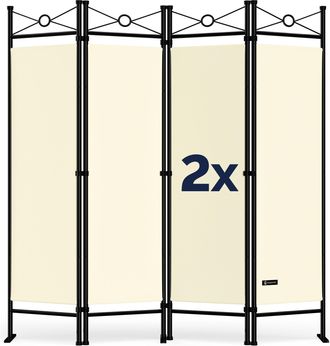 Deuba Divisorio Per Ambienti Lucca 2 Pz 180x163 Separ&egrave; Paravento Parete Divisoria 4 Pannelli Soggiorno Balcone Crema - Deuba