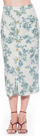 Alexia Admor Carla Button Front Midi Skirt in Green Floral at Nordstrom Rack, Size 14