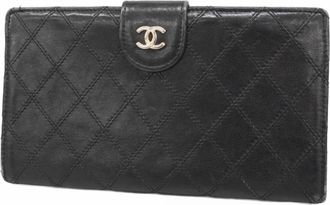 Chanel Black Leather Long Wallet (Bi-Fold) (Pre-Owned)