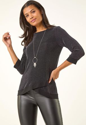 Roman Necklace Trim Shimmer Top