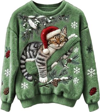 Generic Christmas Jumpers for Women Ladies Christmas Sweatshirt Sparkling Reindeer Snowflakes Printed Jumper Long Sleeve Crewneck Sweaters Womens Loose Fit Xm