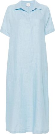 Eleventy Lange Jurk met Splitten - Dames - Maxi kleedjes - Blauw - S - Linnen - Kleedjes
