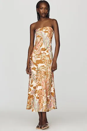 Farm Rio x Anthropologie Strapless Printed Midi Slip Dress