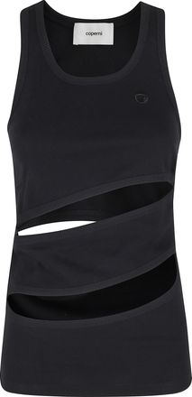 Coperni Black Spiral Asymmetrical Cut-Out Cotton Tank Top
