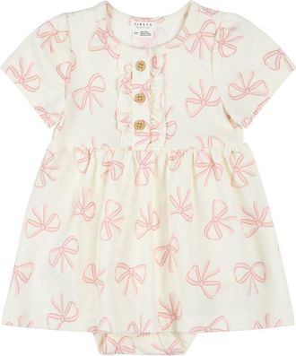 Petit Lem Bow Print Skirted Bodysuit in Beige at Nordstrom, Size 18M