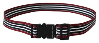Costume National Womens Maroon Black Stripe Silver Buckle Belt Leather