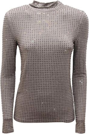 Pinko Koch Maglia Jersey Full Strass - Dames - Coltruien - Grijs - S - Leer - Truien & Vesten