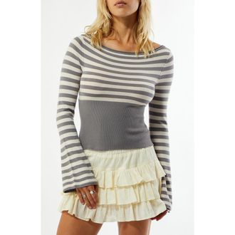 PacSun Noa Wide Neck Bell Sleeve Knit Top in Stripe at Nordstrom, Size Xx-Small