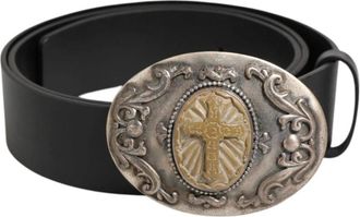 Dolce & Gabbana Zwart Leren Metalen Gesp Riem - Heren - Riemen - Zwart - ONE Size - Leer - Accessoires
