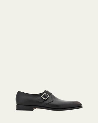 Ferragamo Mens Sullivan Tramezza Leather Monk-Strap Loafers