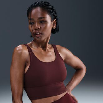 Nike Womens Zenvy Rib Light-Support Padded Longline Sports Bra in Red | HF1542-652