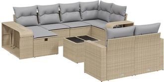 vidaXL Set De Sof&aacute;s De Jard&iacute;n 11pzas Con Cojines Rat&aacute;n Sint&eacute;tico Beige Vidaxl