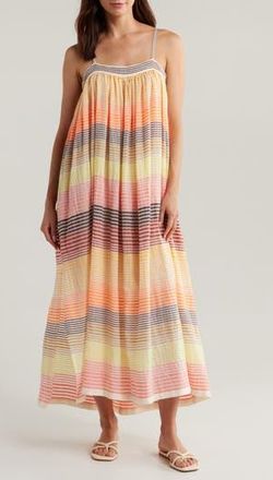 Lemlem Eda Mixed Stripe Cotton Blend Cover-Up Sundress in Amaresh Sunrise at Nordstrom Rack, Size Large