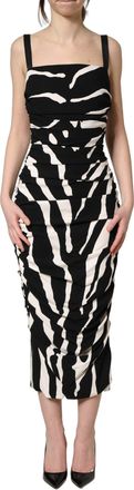 Dolce & Gabbana Womens Black White Zebra Cady Calf Length Dress And Viscose Spandex