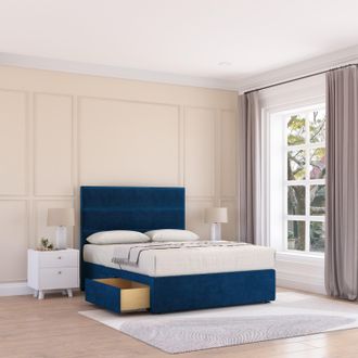 Sloomy Texas Plush Velvet Memory Foam Bed Set With 2 Drawers, Mattress & Headboard in Navy | Size: Small Single
