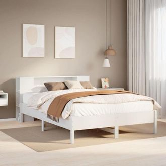 vidaXL Cama Con Estanter&iacute;a Sin Colch&oacute;n Madera Maciza Blanca 135x190 Cm Vidaxl