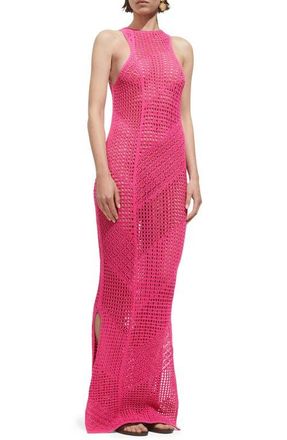 Mango Open Stitch Maxi Cover-Up Dress in Fuchsia at Nordstrom, Size 8