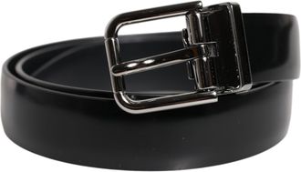 Dolce & Gabbana Black Solid Leather Classic Waist Buckle Womens Belt (Pre-Owned)