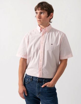 Tommy Hilfiger Mens Tommy Hilfiger GMD Poplin Mens Short Sleeve Shirt - Pink Lily - Size: 42/Regular