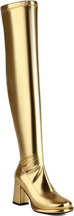 Generic Womens Round Toe Thigh High Boots PU Leather Over The Knee Boots with Side Zipper Chunky High Heel Platform Shoes,Gold,4.5 UK
