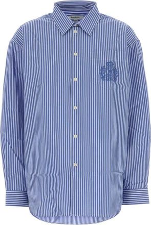 Sporty & Rich SRC Geborduurd Shirt - Dames - Overhemden - Blauw - S - Katoen - Overhemden