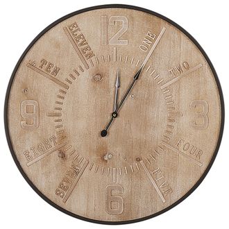 Beliani Beliani - Reloj De Pared De Metal Dorado Mdf Madera Clara Retro &Oslash; 60 Cm Esfera N&uacute;meros Tallados Tablero Pintado
