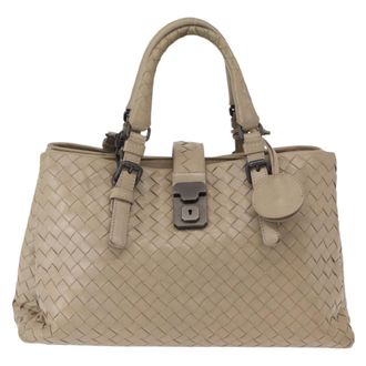 Bottega Veneta Roma Bag Intrecciato Nappa Gray Leather Handbag (Pre-Owned)