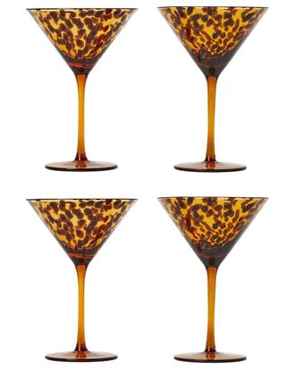Two's Company Set Of 4 Tortoise Print Martini Glasses