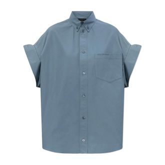 Balenciaga Tucked Sleeve Shirt - female - Balenciaga - Shirts - Blue - 2XS - Blouses & Shirts
