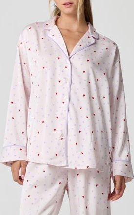 Florence By Mills Dream Satin Pajama Shirt in Multi Heart at Nordstrom Rack, Size X-Large