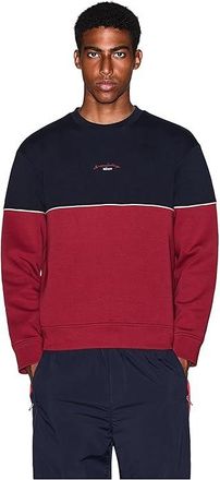 A|X Armani Exchange Script Logo Pullover Colorblock Sweatshirt Mens Sweatshirt Deep Navy/Pomegranat : 2XL, Cotton/Elastane/Polyester