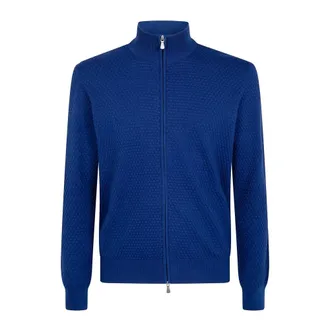 Gran Sasso Chaqueta de Punto Texturizado con Cremallera - Knitwear - Hombre - Azul - S