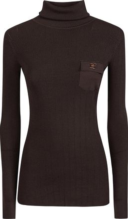 Elisabetta Franchi Fitted Long Sleeve Sweater with Turtleneck and Ribbed Texture