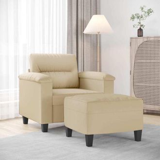 vidaXL Vidaxl - Sill&oacute;n Con Taburete Tela De Microfibra Crema 60 Cm