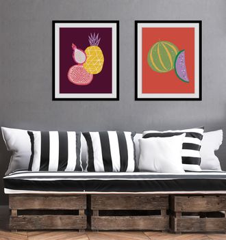 Queence Bild »Kimmy« Essen Figuren Kunst Lebensmittel Obst Obst Bilder 1 Stk. tlg. HD Premium Poster-Druck inkl. Holzrahmen