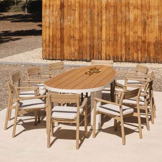Sklum Set De Mesa Ovalada 260x110 Cm En Aluminio Y Madera De Teca Taneli Y 10 Sillas De Jard&iacute;n En Madera De Acacia Saira Sklum