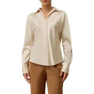 LilySilk Bias Cut Silk Shirt in Gravel Gold at Nordstrom, Size X-Small