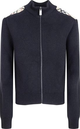 Burberry Check Patch Wollen Kasjmier Cardigan - Dames - Vesten - Zwart - L - Wol - Truien & Vesten