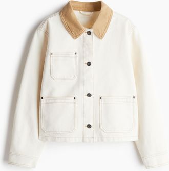 H&M Jeansjacke mit Cordkragen - White