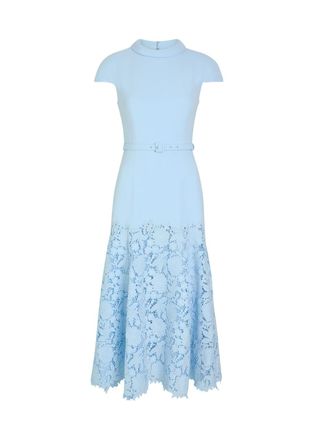 Self Portrait Belted Floral-lace Crepe Midi Dress - Blue - 12 (UK12 / M)